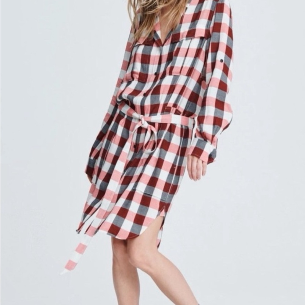 rag & bone Red and White Checkered Midi Dress